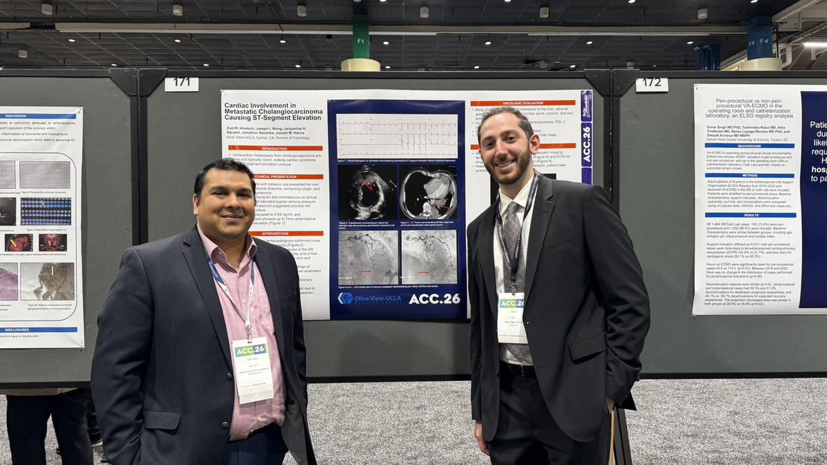 AmitabhCPandey's tweet image. Great clinical case by outstanding @OliveViewUCLA resident and aspiring cardiologist @ZiadHindosh at #ACC26. Lucky cardiology program that will be able to land him! Mentored by my friend and great #IC @jhannamd. @ACCinTouch #bruinhearts @uclaCVfellows @TulaneDDoM @datsunian