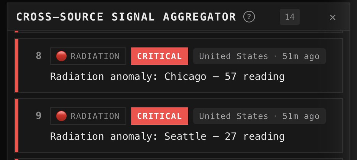 ORIGAMEgames's tweet photo. Can someone please clarify what’s going on with this sudden spike of radiation in Chicago and Seattle: 
@worldmonitorapp @POTUS @DeptofWar https://t.co/sqnjw0YTr3