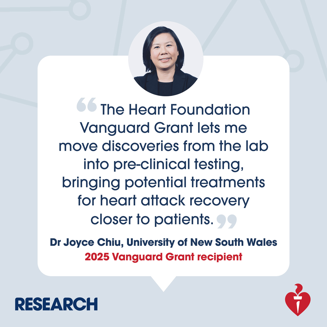 heartfoundation's tweet photo. Applications for Heart Foundation Vanguard Grants are OPEN &amp; close 15 May. Apply for funding to test feasibility for innovative CVD research and build evidence for larger studies. Apply now: https://t.co/kLAPQG7zCN https://t.co/1REBTKgaiK