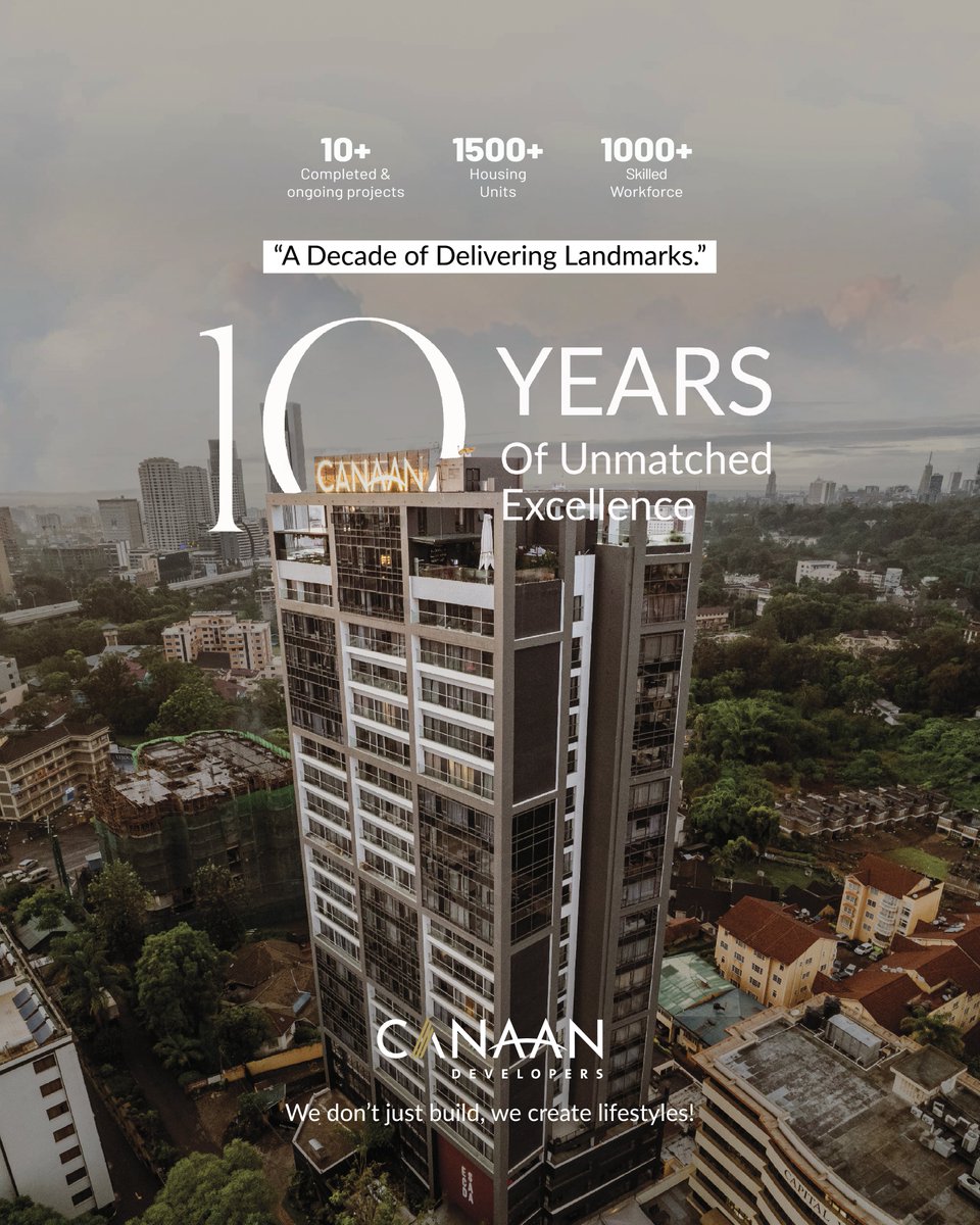 CanaanDeveloper's tweet photo. 10 years of redefining Nairobi's skyline. From the success of Volaire to the modern heights of Altura and Aura Riverside, Canaan Developers creates orchestrated lifestyles that stand the test of time. Partner with a trusted developer. #CanaanLegacy #TrustedDeveloper https://t.co/hhNu3WCWFm