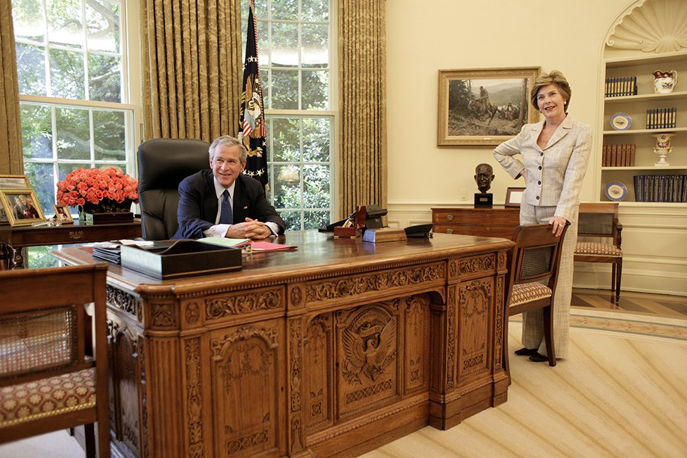 President George W. Bush and First Lady Laura Bush in the Oval Office, May 31st 2005.