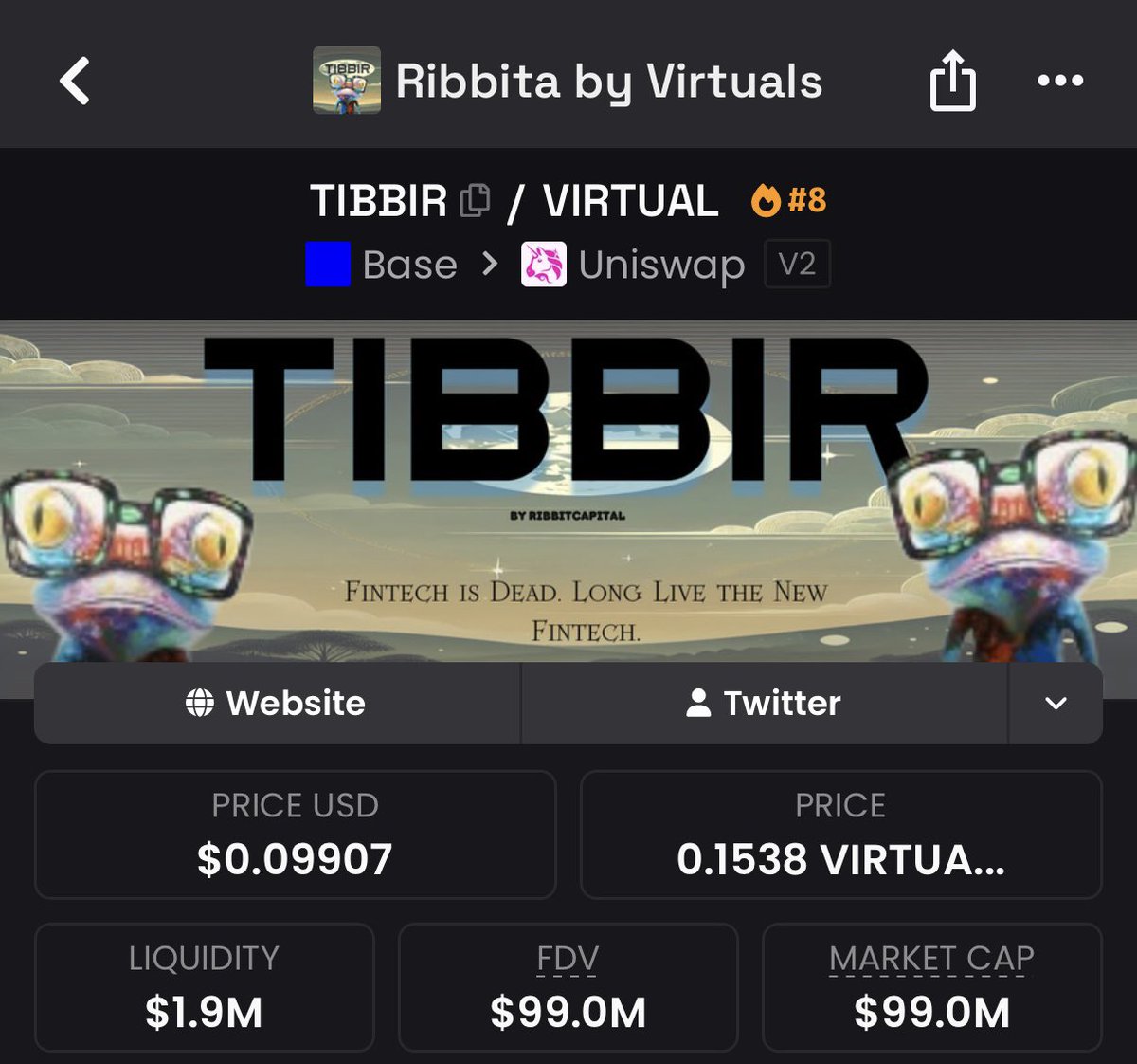 DarthCryptoX's tweet photo. $TIBBIR is still in its infancy when you look at where @mickymalka and @RibbitCapital historically invest. The crypto world is shifting, and VC-backed AI projects will drive the future.

You once again have a sub-100M entry into the greatest stealth launch in crypto history. 🐸 https://t.co/DiKJxoHbNt