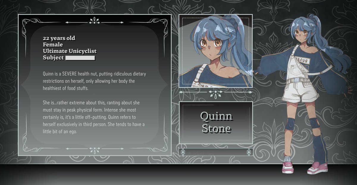 🐟ROLE ANNOUCEMENTTTTT!! 🐟

You can hear me as THE TOTALLY SUPER COOL UNICYCLIST QUINN STONE in Danganronpa: Reverberating Bloodlines!! This role came as a TOTAL SHOCK to me honestly, but I'm so excited to do this girl some justice!!

<a href="/reverbbloodline/">Danganronpa: Reverberating Bloodlines</a>