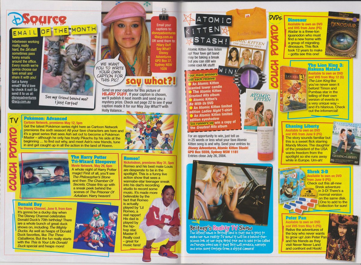 bkstyl3's tweet photo. Disney Adventures Magazine (Australia) June 2004

📺 Britney Spears originally teased "OnTourage", a behind-the-scenes, Britney-focused reality series. This concept would later evolve into "Britney & Kevin: Chaotic" (2005).

💔 What could have been an iconic look at Britney’s career was instead ruined by Kevin Federline, completely changing the direction of the show. 😭

💀 I hate that man.