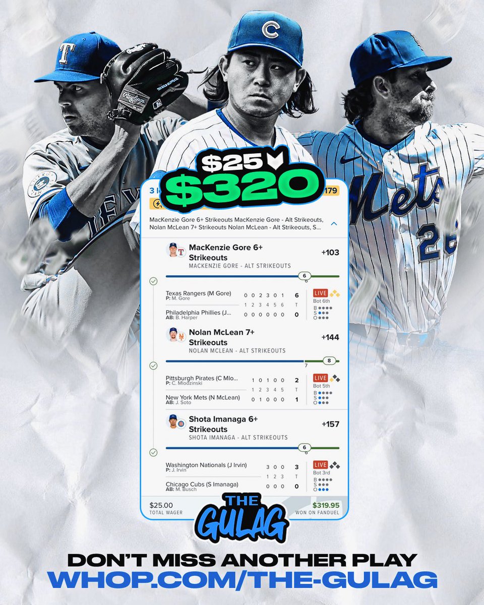 TheGulagVIP's tweet photo. Cash the Ks Lay (+1179)✅

Use code “MLB60” for 60% off your first month!!

🔗 https://t.co/oBj1owzGS3 https://t.co/uzqy1rQrSV