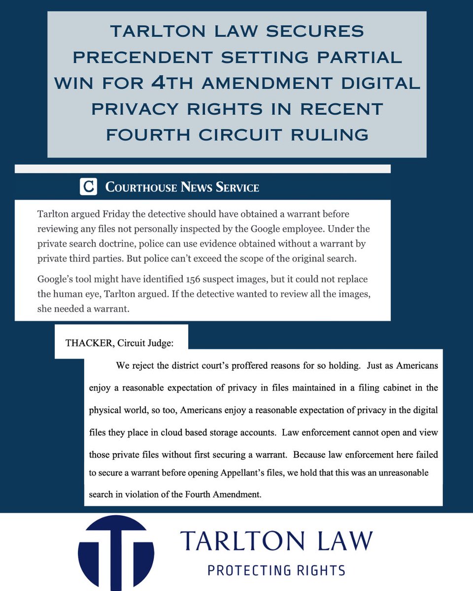drew on history/enlightenment thinkers our founders relied on—including fear of the English crowns’s open ended writs of assistance used to ransack colonial homes and businesses—to advocate 4A warrant clause extends to big tech cloud email and data storage ca4.uscourts.gov/OAarchive/mp3/…