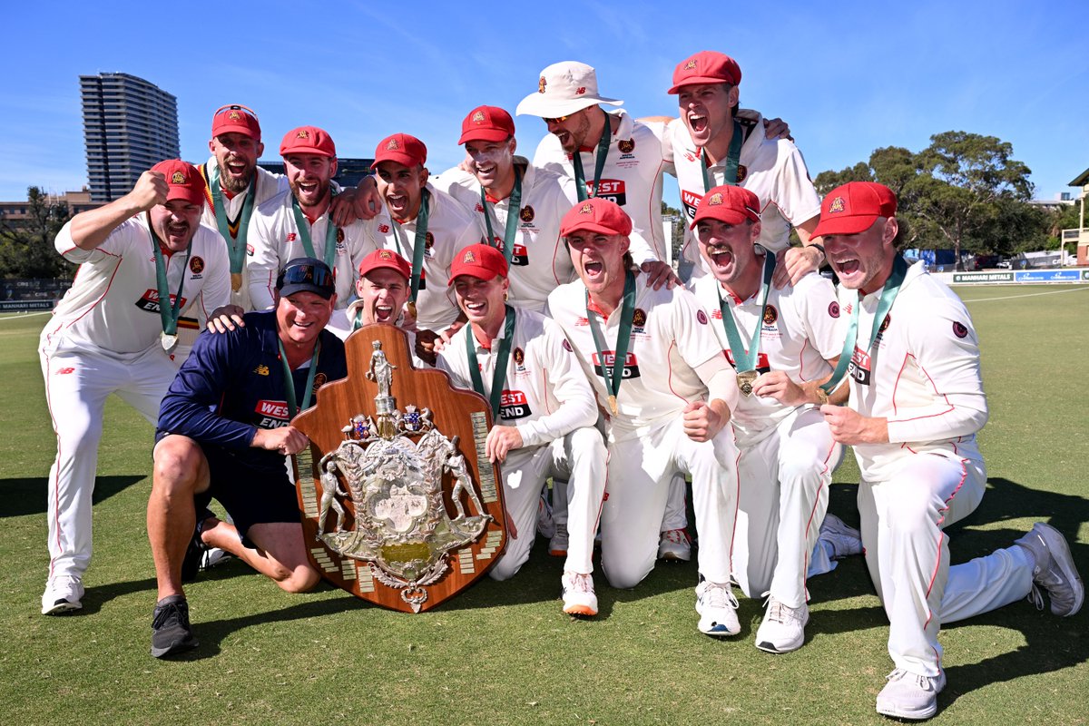 cricketcomau's tweet photo. For the first time in the state's history, South Australia has gone back-to-back in the #SheffieldShield 👏

Match report: https://t.co/9d0GZgeLhh https://t.co/2B3EkXtsXP