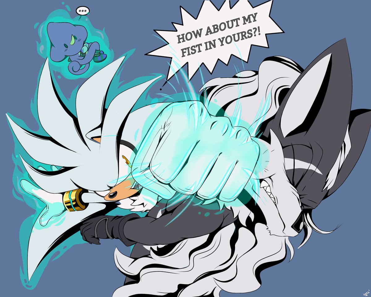 "Protective"
🖤💜🤍

#SilverTheHedgehog #InfiniteTheJackal #EspioTheChameleon #espilver #infintio