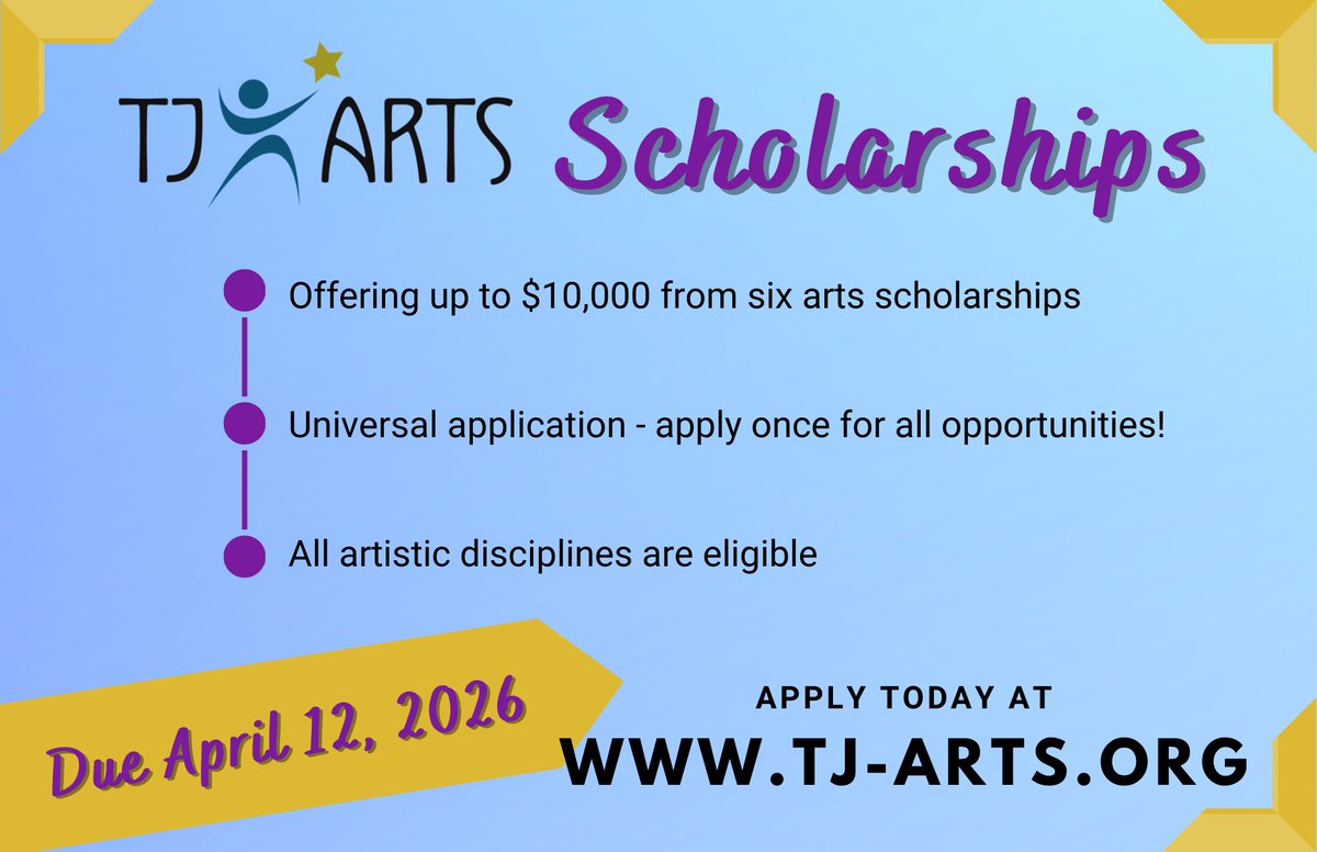 TJ_Arts09's tweet photo. We're counting down... only 2 weeks left for @wjhsd seniors to apply for up to $10,000 in arts scholarships! Applications due April 12 - apply today at https://t.co/YbWN805gBh @tjacappella @TjSalart @TJHSJaguars @TJJagBand https://t.co/26isASwSJm