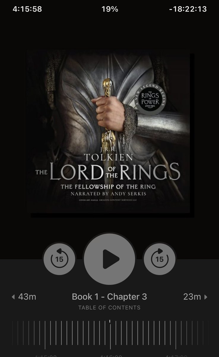 wbob1234's tweet photo. I am a little over four hours into my LotR audiobook after getting it from the library this morning. I can’t say I all caps LOVE it so far, but it’s pretty enjoyable. I definitely am going to continue listening https://t.co/FGTljHEvtA
