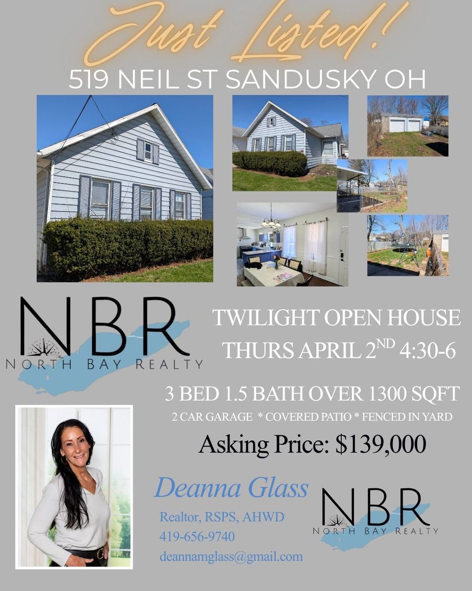 dee8vp's tweet photo. JUST LISTED!
519 NEIL ST SANDUSKY, OH
3 bed 1.5 bath over 1300 sqft.
Join Me for a Twilight Open House Thurs April 2nd 4:30-6 come with a vision!!
#realtor #sandusky https://t.co/qtADkTbPmP