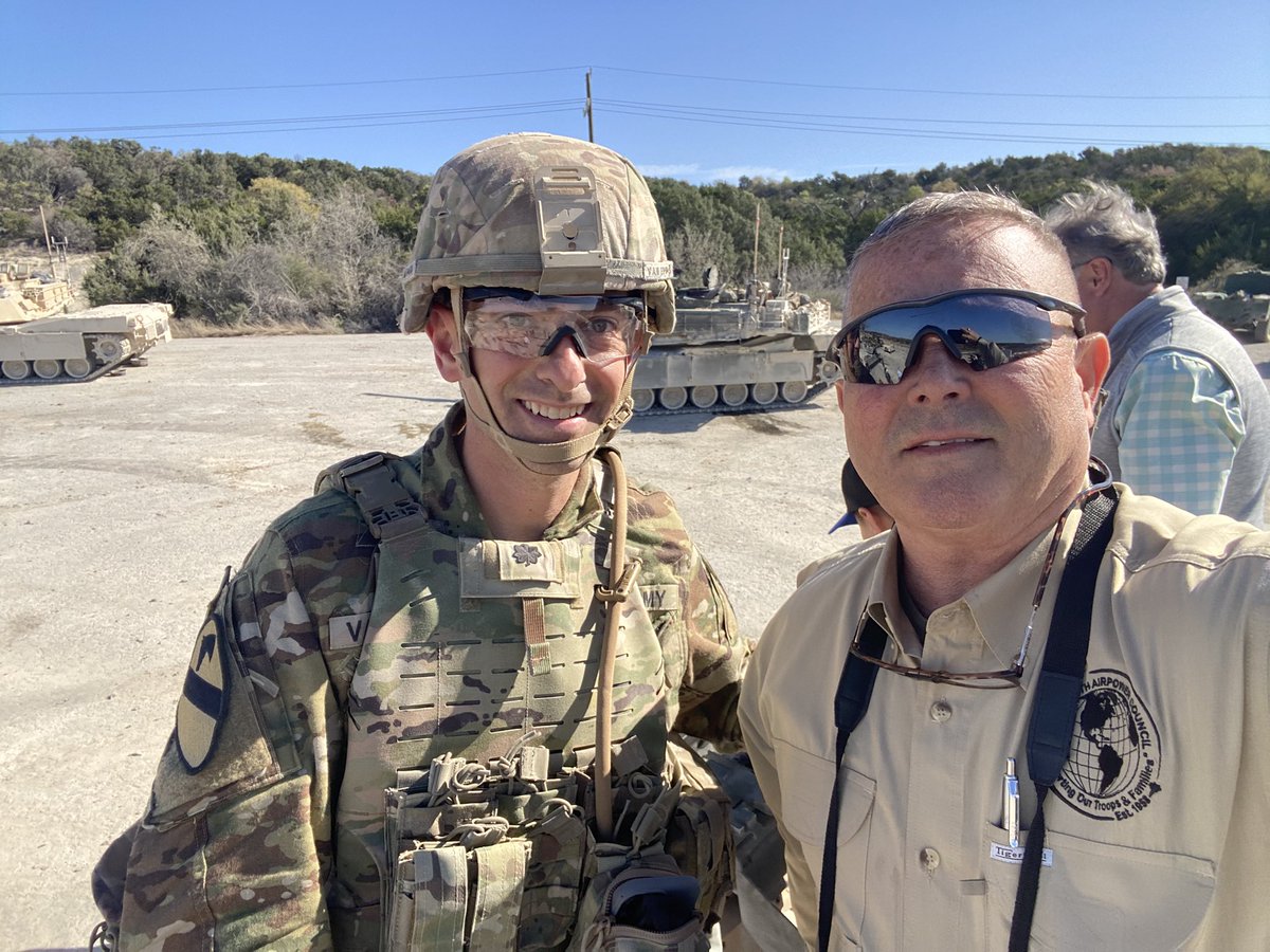 HedgeOut's tweet photo. Outstanding meeting with III Corps Lt Gen Kevin Admiral and 1st Cavalry Division ("America's First Team") Major GeneralTom Feltey. Experienced briefing and live fire- Abrams M1A2 and Bradley M3 Cavalry Fighting Vehicle, combined arms overview including drones and fires.  Trimmer https://t.co/4dDqUmlSe3