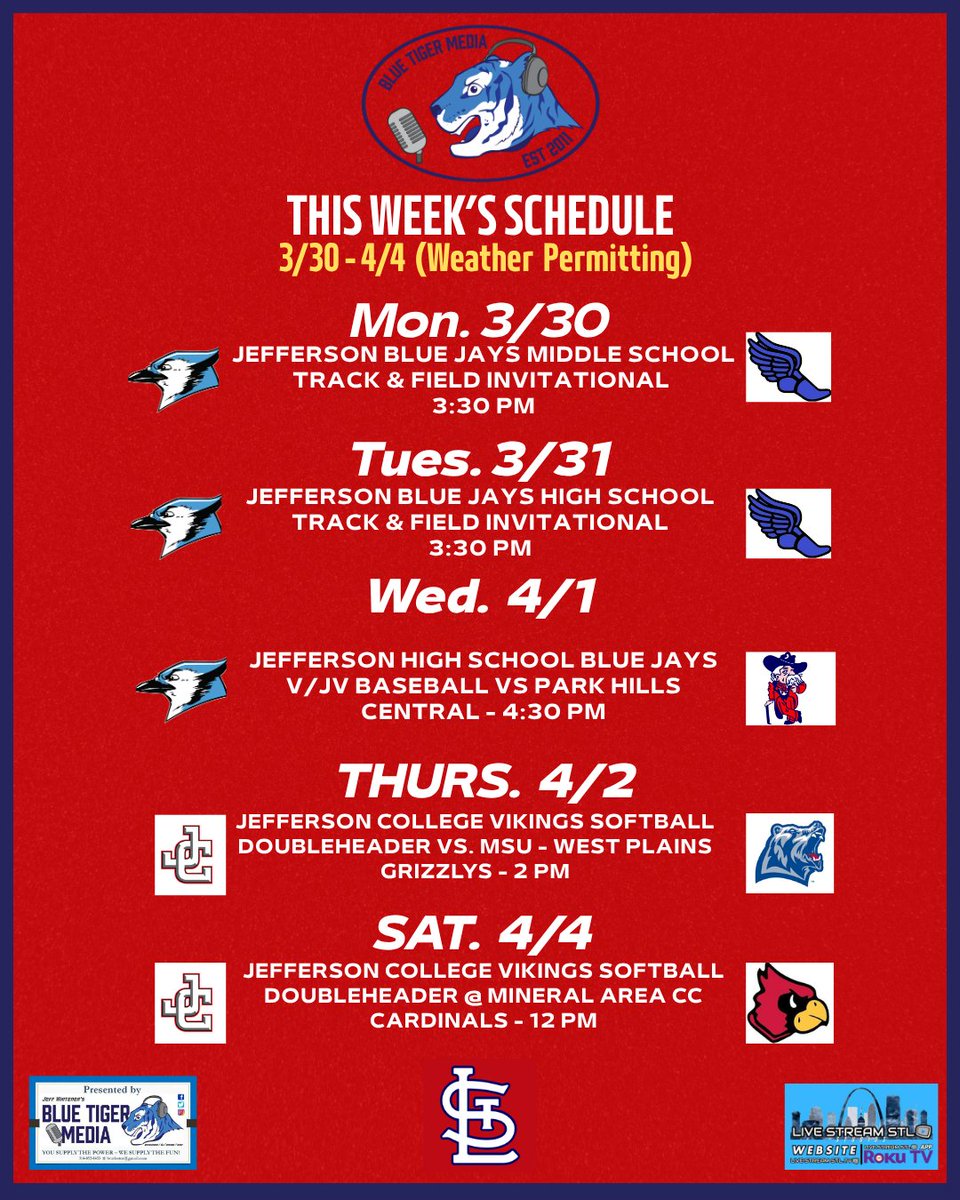 whitenerjeffrey's tweet photo. Track &amp; Field has entered the chat this week. It's going to be a busy one, if Mother Nature cooperates!
(This week's theme honors the opening week for the St. Louis Cardinals) https://t.co/fcok5OnZBz