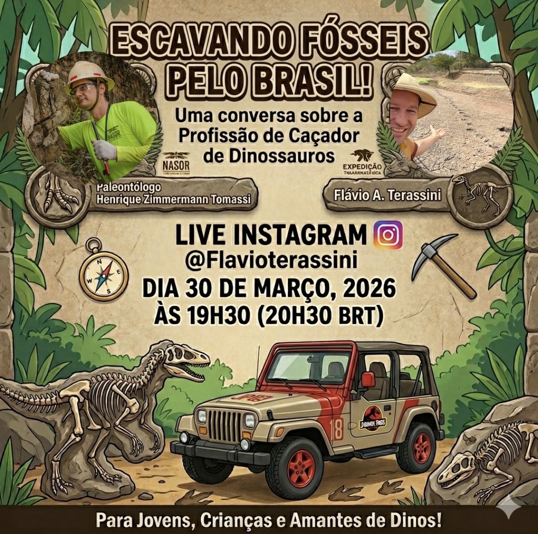 Terassini's tweet photo. Não perca essa live imperdível sobre dinossauros. #dinos #dinossauros #dinossaur #live https://t.co/zHke1JV6mz