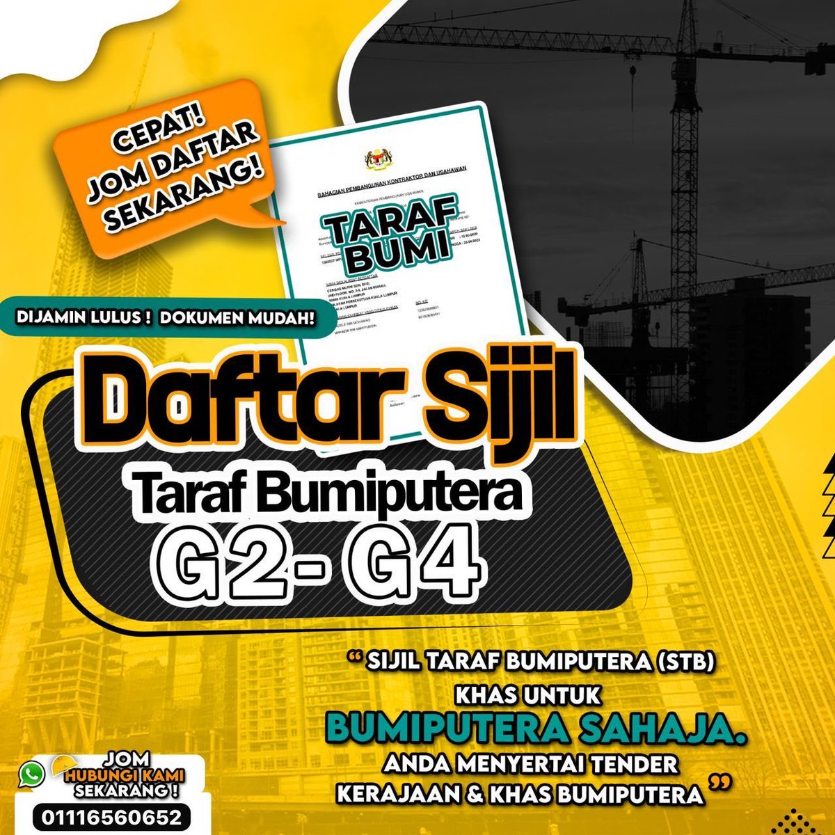 AinaCIDBassist's tweet image. Kontraktor Bumiputera nak tender khas?
Daftar Sijil Taraf Bumiputera G2–G4 sekarang!
⚡ Dokumen mudah, dijamin lulus
📞 wasap.my/601116560652/s…

#STB #TarafBumiputera #TenderKerajaan