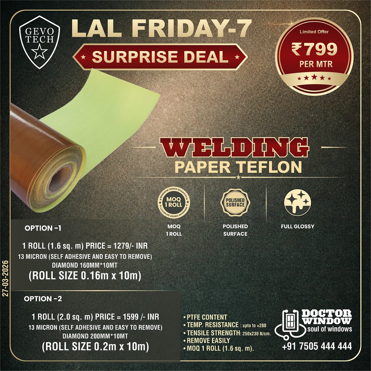 DOCTORWINDOW_IN's tweet photo. GEVO TECH WELDING PAPER TEFLON
GEVO TECH LAL FASTENER SELF DRILLING SCREW 3.9X16 ,3.9X19, 3.9X25
GEVO TECH SILICONE GUN
GEVO TECH KONIG PVC WINDOW CRACK FILLER
#weldingpaper #screws #siliconegun #windowcrackfiller #doctorwindow #soulofwindows #hardware #door #window https://t.co/S5UoMjinny