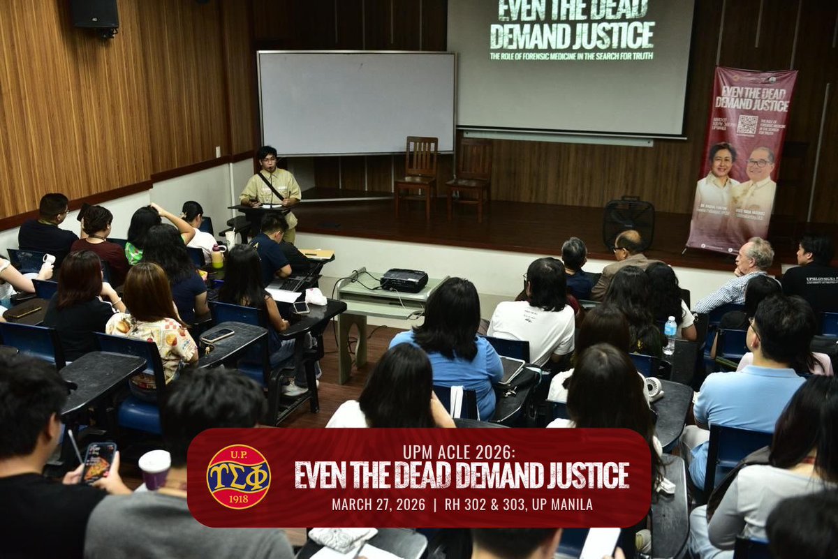 upsilonsigmaphi's tweet photo. On 27 March 2026, the Upsilon Sigma Phi hosted the UP Manila Alternative Classroom Learning Experience (ACLE) titled “𝗘𝘃𝗲𝗻 𝘁𝗵𝗲 𝗗𝗲𝗮𝗱 𝗗𝗲𝗺𝗮𝗻𝗱 𝗝𝘂𝘀𝘁𝗶𝗰𝗲: 𝗧𝗵𝗲 𝗥𝗼𝗹𝗲 𝗼𝗳 𝗙𝗼𝗿𝗲𝗻𝘀𝗶𝗰 𝗠𝗲𝗱𝗶𝗰𝗶𝗻𝗲 𝗶𝗻 𝘁𝗵𝗲 𝗦𝗲𝗮𝗿𝗰𝗵 𝗳𝗼𝗿 𝗧𝗿𝘂𝘁𝗵,” https://t.co/6jHb3WtdOA