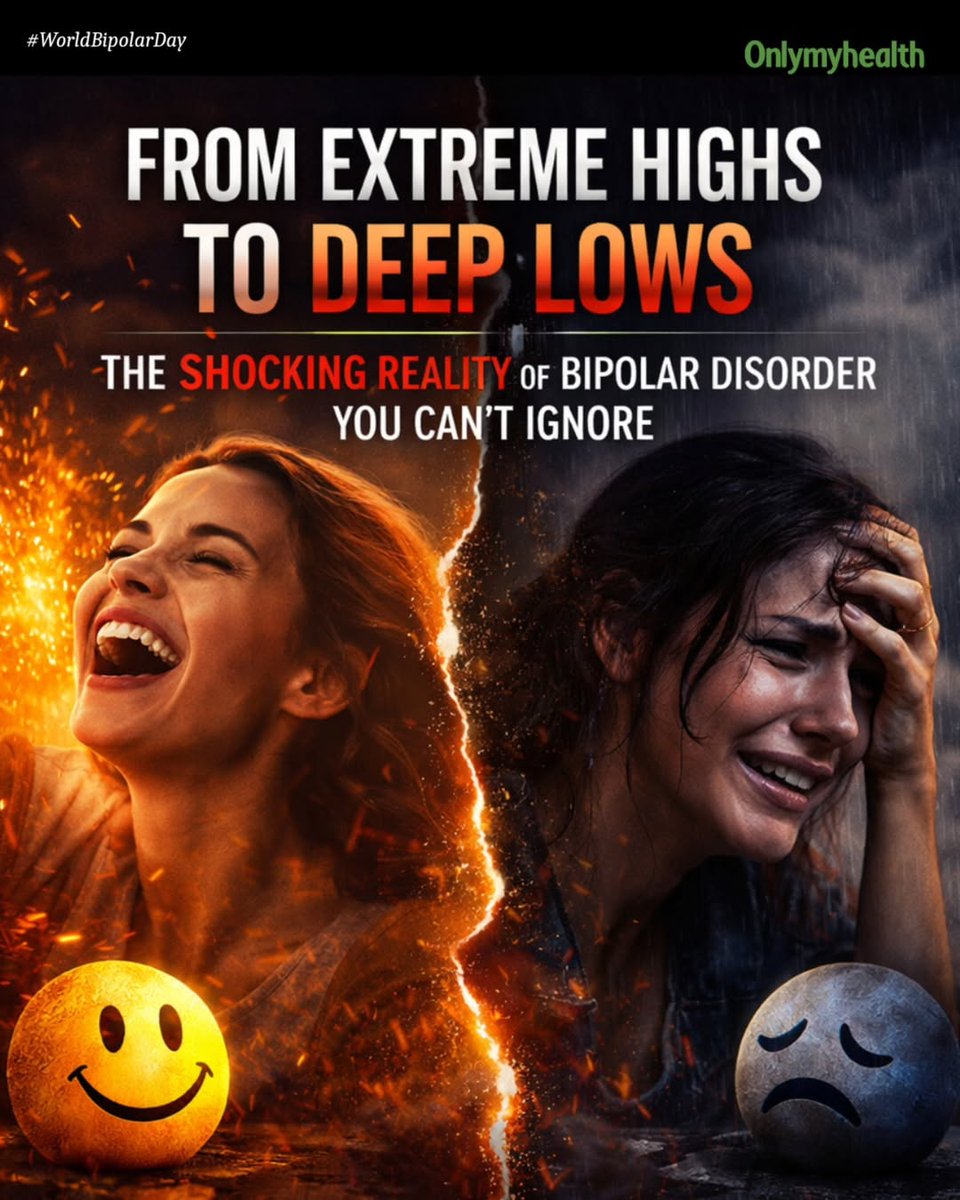 onlymyhealth's tweet image. From extreme highs ⚡ to deep lows —that’s the reality of bipolar disorder.

Let’s spread awareness, break stigma &amp;amp; support mental health 

#WorldBipolarDay #MentalHealthAwareness #BreakTheStigma #MindHealth