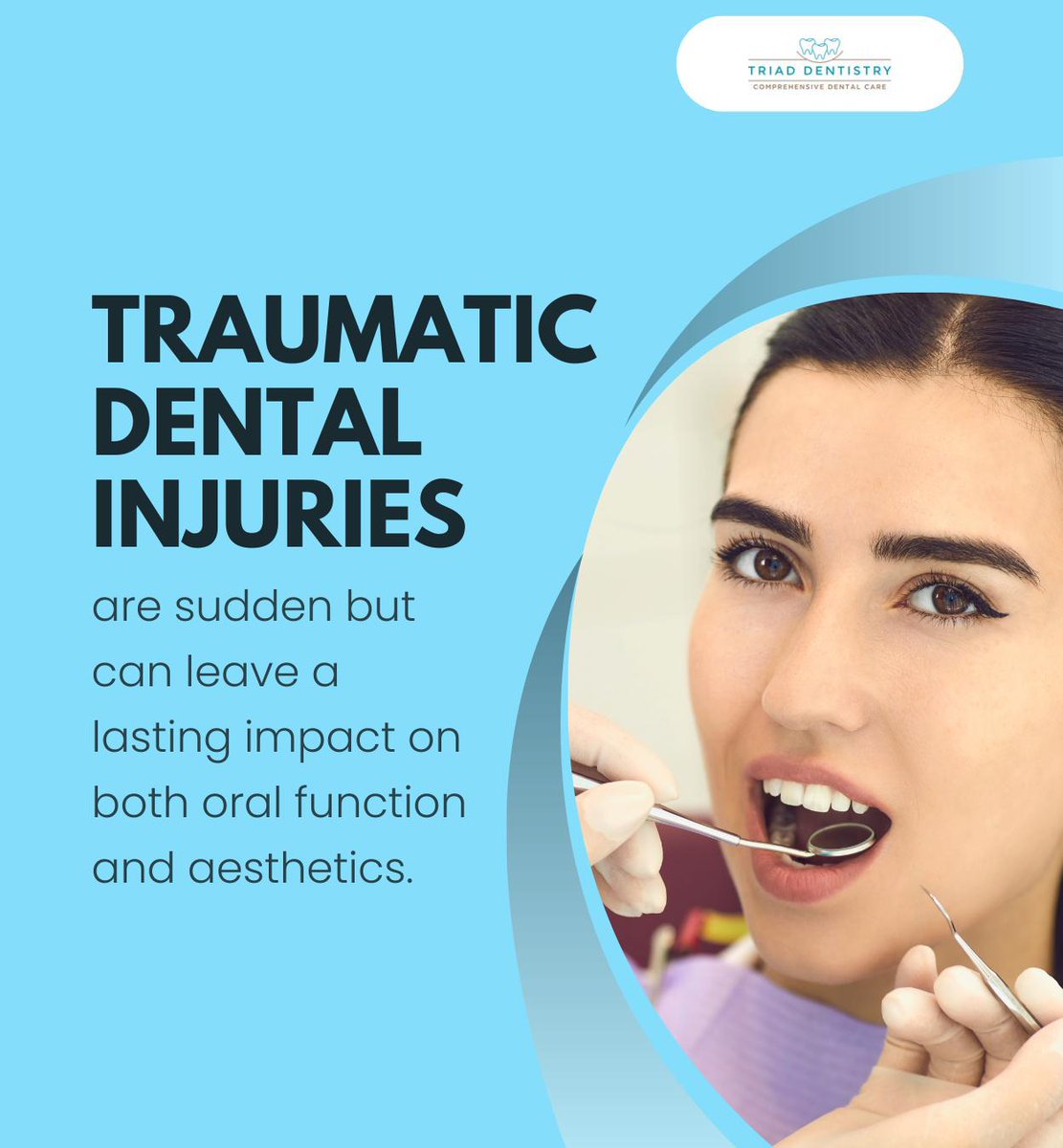 SHatcherDDS's tweet photo. Immediate dental evaluation is crucial after traumatic dental injuries, as more teeth may be affected without obvious signs. Seek prompt care to relieve pain and save teeth. 

#dentalinjury #dentaltrauma #toothtrauma #greensboro #NC #triaddentistry https://t.co/n5aT8JLlO2