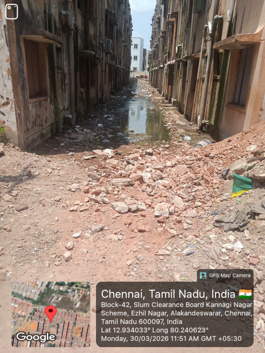 <a href="/chennaicorp/">Greater Chennai Corporation</a> <a href="/rdc_south/">Regional Deputy Commissioner (South), GCC</a> <a href="/kgbias/">KGB</a> <a href="/CMOTamilnadu/">CMOTamilNadu</a> <a href="/PriyarajanDMK/">Priya</a> <a href="/Arappor/">Arappor Iyakkam</a> Place, Ezhil Nagar Block NO'S 7,8 Debris There Problem is Sewage Blocked So Please kindly Clear This Debries Thanking you 🙏