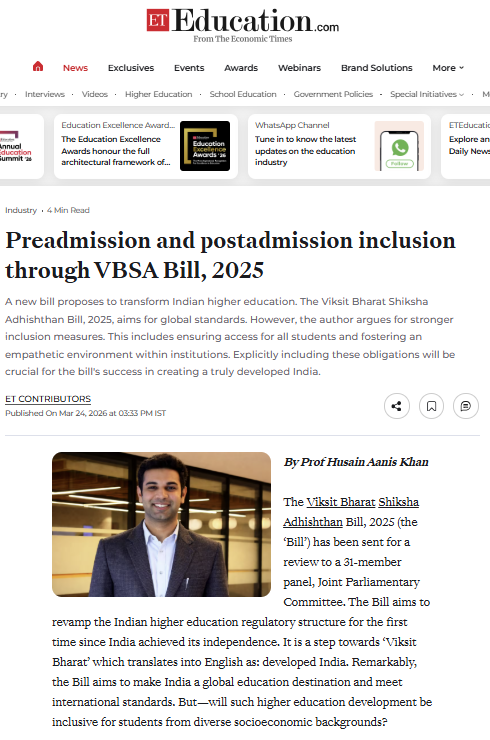 AanisHusain's tweet photo. I write in Economic Times Education:

VBSA Bill 2025 aims to make India a global education destination and meet international standards. But—will such higher education development be inclusive for students from diverse socioeconomic backgrounds?

https://t.co/58QBEgLVQu https://t.co/KRNhXZ4QnO