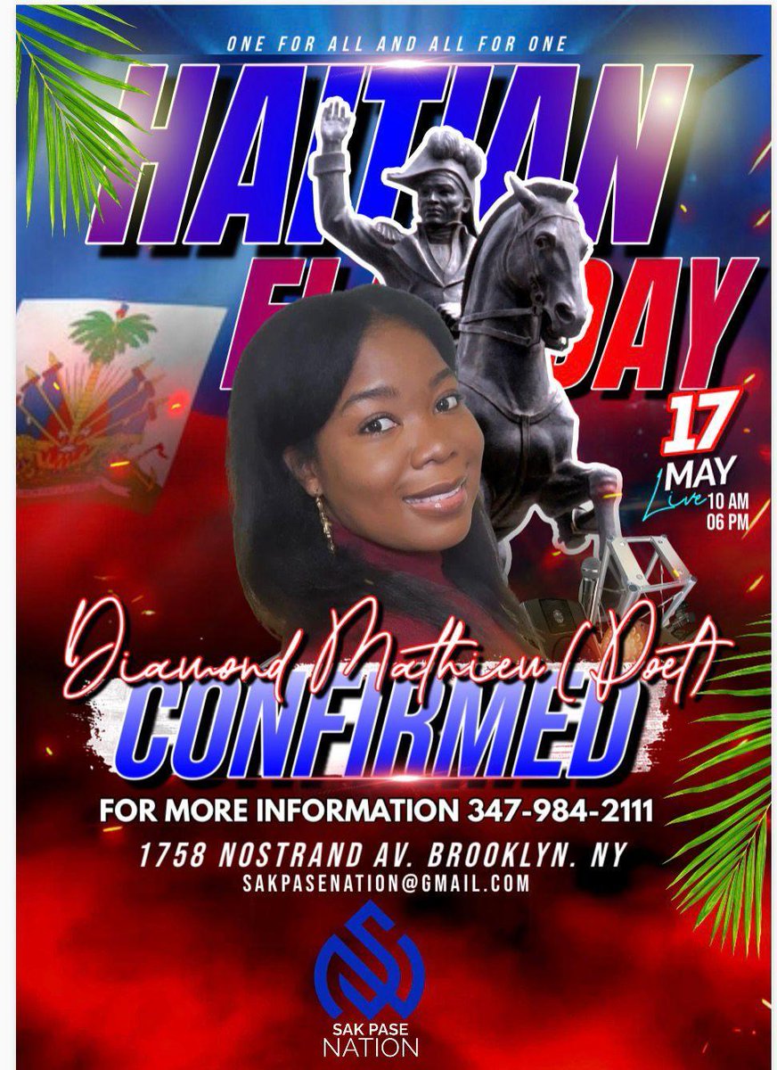 DiamondMathieu_'s tweet photo. I will be performing spoken word poetry at the Annual Haitian Flag Day Parade in Flatbush! 
You guys!!!! This is super full circle for me. I am from Flatbush and I went to the parade growing up. Younger me would be so excited and surprised! Im literally floating. Grateful. 🇭🇹 https://t.co/q59S1USRYY