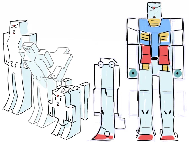 SDリアル変形ガンダム改案、実際のパーツ配置はどんなもんだろうラフ。