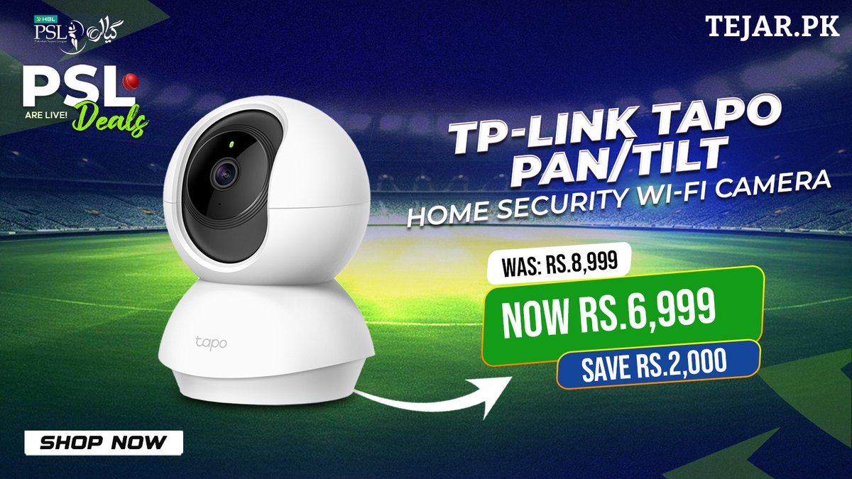 TejarPK's tweet image. 🏠📹 Protect your home this PSL season! Get the TP-Link Tapo Pan/Tilt Home Security Wi-Fi Camera on Tejar with a special PSL discount – smart monitoring, day &amp;amp; night peace of mind.

#Tejar #PSLDeals #SpecialDiscount #TPLINK #TapoCamera #HomeSecurity #SmartHome #PSL2026