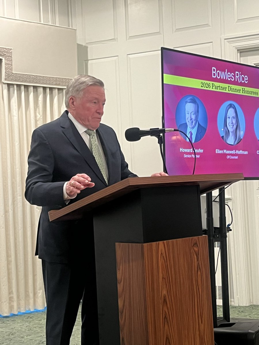 RebeccaTinder's tweet photo. Congratulations to Howard Seufer, introduced by Education Law Partners Rick Boothby and Kim Croyle, at the Bowles Rice LLP partner dinner. No one more deserving of honor!! https://t.co/aWz9a1YHzd