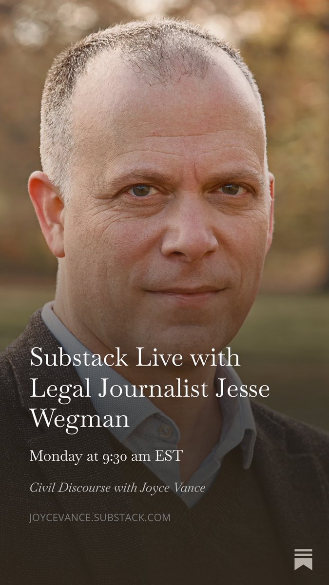 JoyceWhiteVance's tweet photo. Jesse Wegman, who wrote the book on the Electoral College (he’s not a fan), joins us Monday morning at 9:30 am for a Substack Live. Mark your calendar! https://t.co/klJAuCu1zB https://t.co/IAkyZjljDx