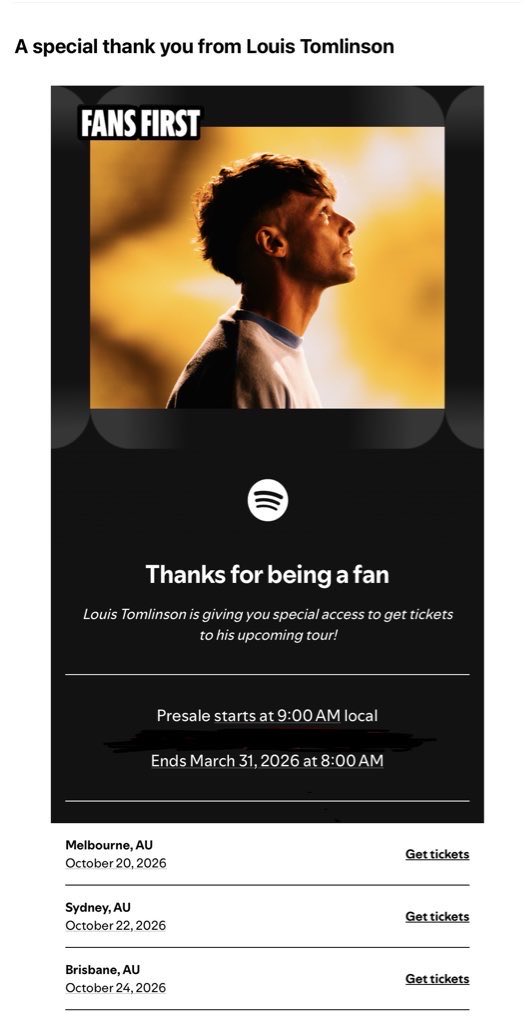 Ok, I love this.  Giving codes to those that actually listen. Thanks Louis and Spotify. #spotifyfansfirst #hdwgh