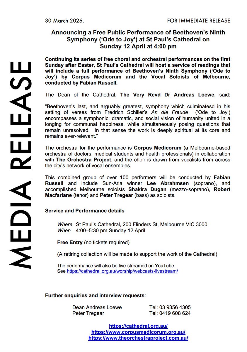 TheOrchProject's tweet photo. Here's a media release about our next concert in Melbourne, a partnership with @corpusmedicorum and @StPaulsCathMelb.  @abcmelbourne @774Melbourne @ABCClassic @melbcitycouncil @TimeOutMel @Soprano_OZ @tregear https://t.co/jAACA52Ux4