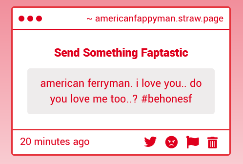 americanferry76's tweet photo. 1. *i stare into your eyes deeply..* t-thx.. *blushs* Meet me at #SleepyHollow. . >_>
2. Wow...Looks like there's a #BabyOnBoard.. and i dont know who the father is...😓
3. i-i-i don't know who to choose .. i-i-i.... i love you too.. am I a #CheatingBroad? Or just a #BoyInLove https://t.co/R5fMbJqhfl