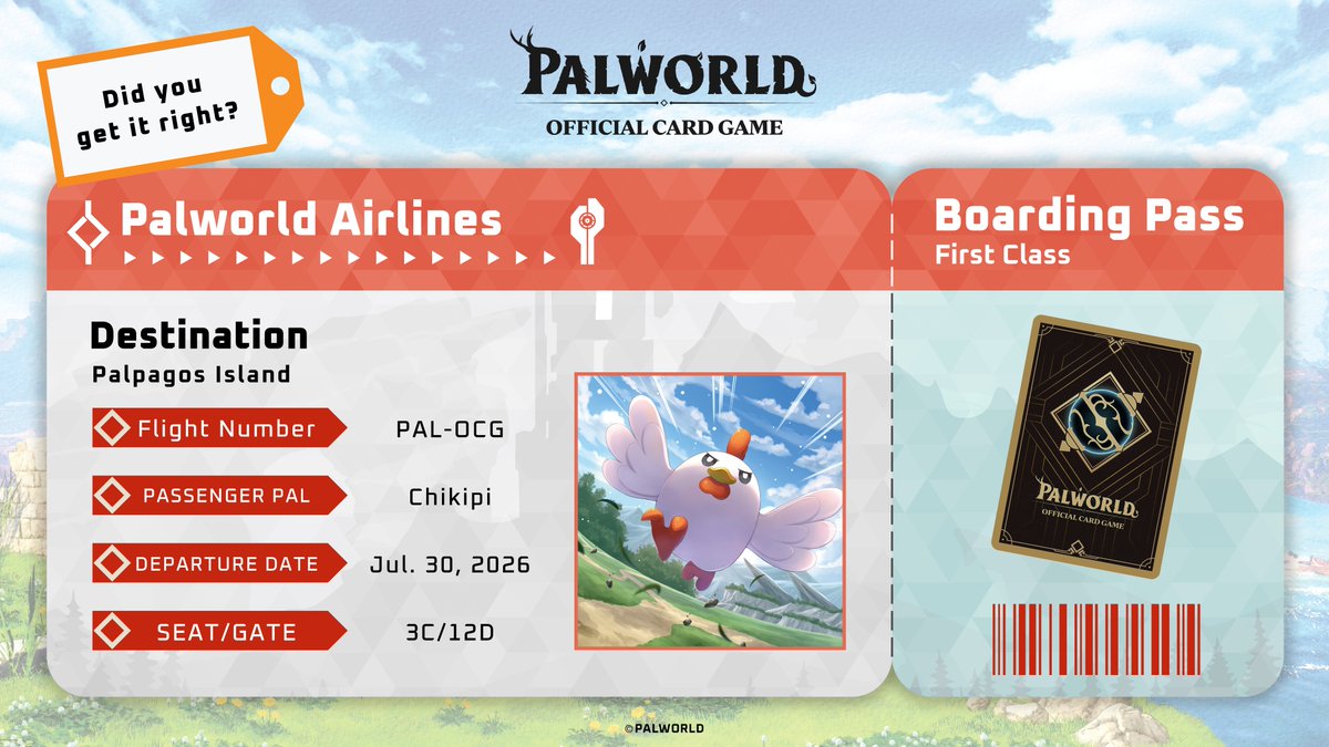 ✨ Guess That Pal Challenge! ✨

The answer for this week’s challenge is… Chikipi! 🐔

Did you guess it correctly? Let us know in the comments! 

Stay tuned for more Guess That Pal Challenges coming your way!

#PalworldOCG #TCG