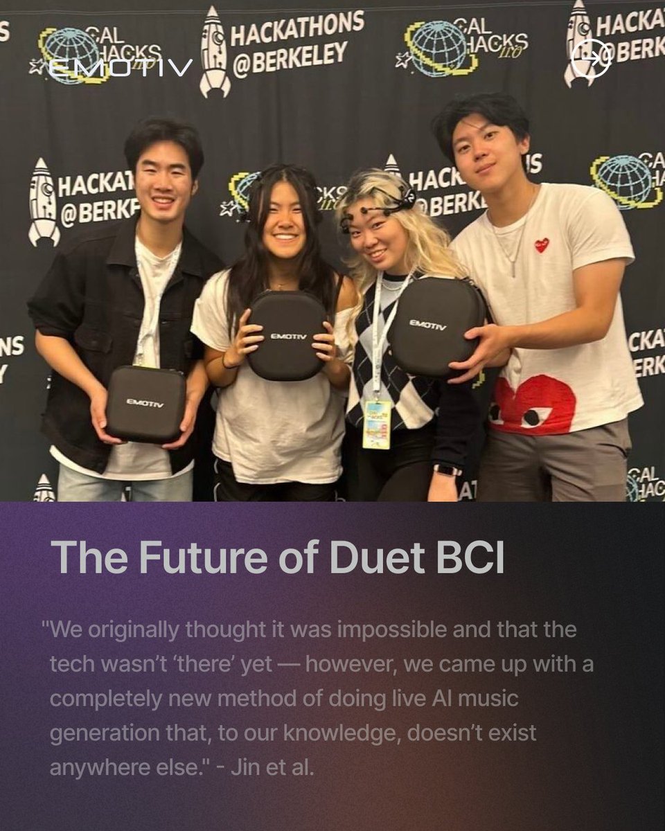 emotiv's tweet image. 🎶 From idea to live demo: watch Duet in action.

👉 Learn more about brain-computer interfaces: emotiv.com/brain-computer… #BrainComputerInterface #Neurotech #CalHacks #BCI #Emotiv