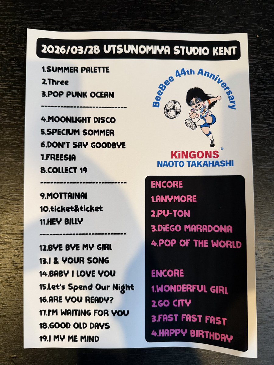 3月28日(土)宇都宮STUDIO KENT
KiNGONSセットリスト
＊諸々変更有り