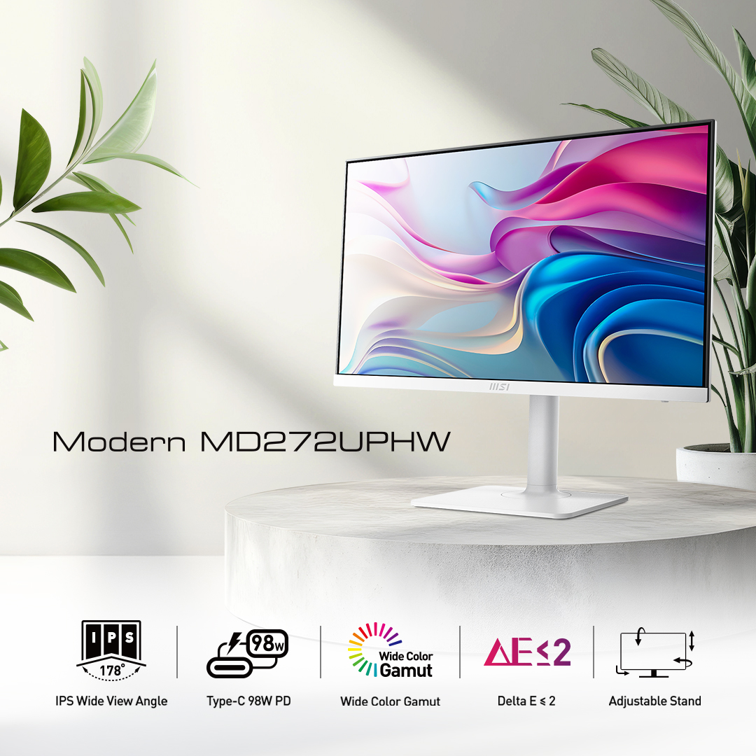 Upgrade tampilan kerja &amp; hiburan kamu!

Monitor MSI Modern MD272UPHW hadir dengan tampilan jernih, warna akurat, dan design minimalis elegan 😍
🔥 IPS Wide View (178°)
⚡ Type-C 98W (charge + display 1 kabel!)
🎨 Warna tajam &amp; akurat (Delta E ≤ 2)