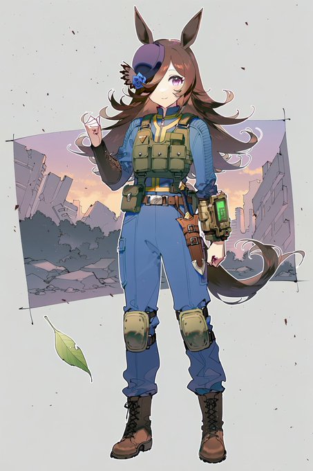 falloutウマ娘/ライスシャワー
『本しか娯楽がない』Vault出身者。後に彼らは本に飽きてしまったが、一部が自ら本を書き始め、一部は絵本を描き始めた。彼女はその末裔であり、外の世界への再入植時には彼ら彼女らは図書館の戦士を名乗り、各地で無事な本を保護していったという。 