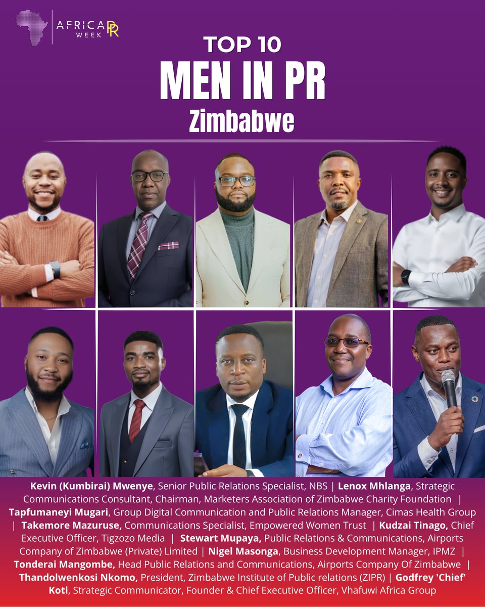 africaprweek's tweet image. Celebrating Excellence: Top 10 Men in PR – Zimbabwe

We are incredibly proud to spotlight these visionary men who are redefining the communications landscape in Zimbabwe. From industry pioneers to strategic powerhouses, these leaders are setting new benchmarks for excellence and