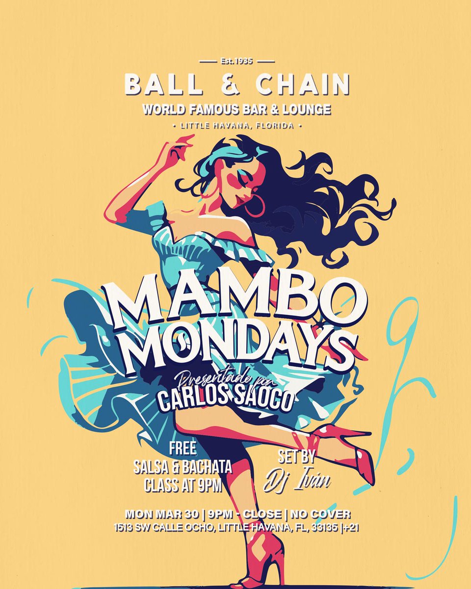 BallAndChainBar's tweet photo. TODAY: #LiveMusic NOW to 6 p.m., #HappyHour 4 to 7, #LiveJazz 6 to 9, then #MamboMondays with DJ Ivan + a FREE #SalsaClass & #BachataClass, 9
TOMORROW: #Bachatuesday includes DJ Vila + a FREE #BachataLesson #supportlocal
https://t.co/kBdwIKRQzT ๐๐ https://t.co/D99oIpsBz2