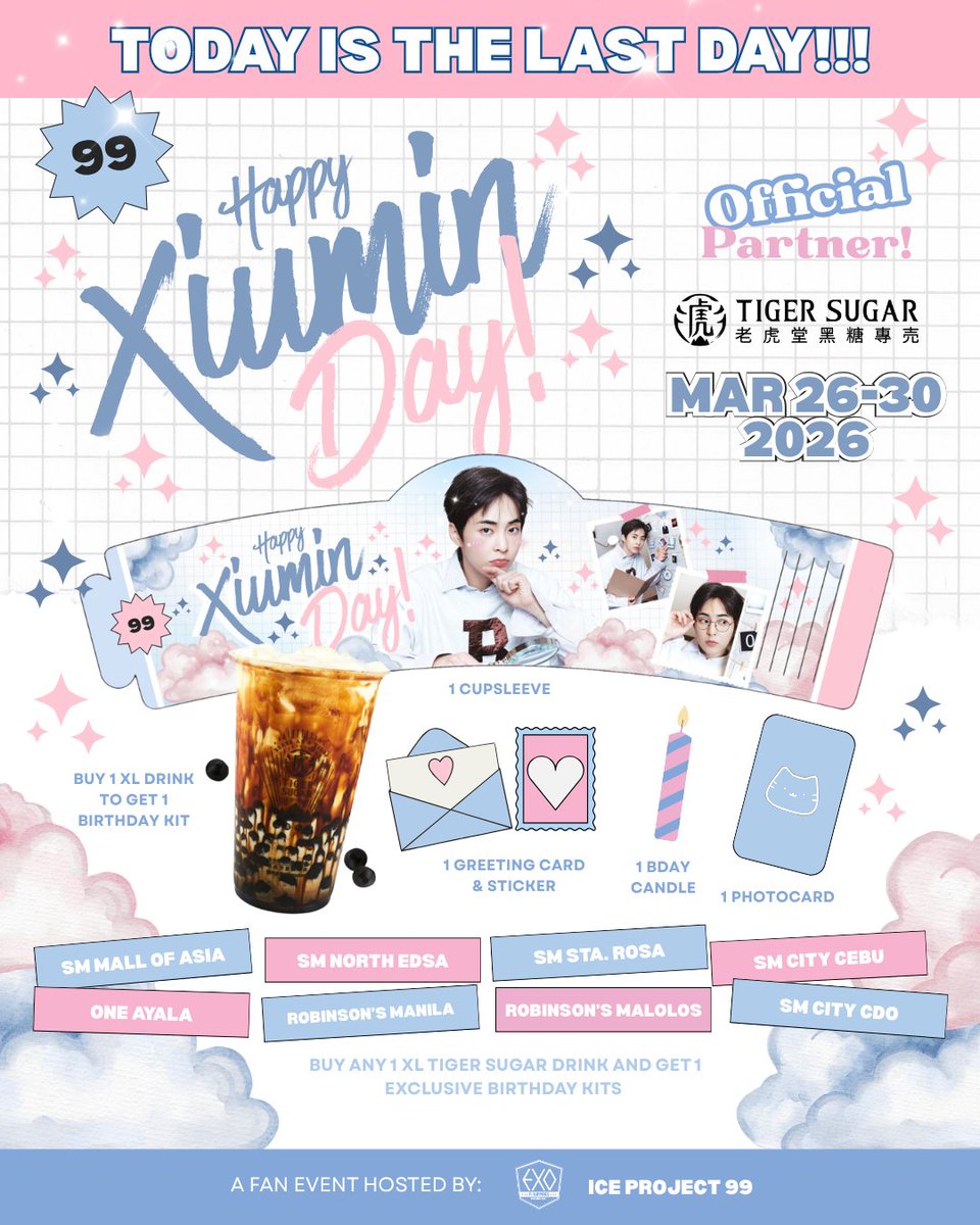 iceproject99's tweet photo. TODAY IS THE LAST DAY!!!!!!!!!!!! 💙🧋

Grab your Tiger XIUgar CSE kit before it’s gone!!! 👀

Thank you to everyone who already bought their Tiger XIUgar kits and celebrated our dear XIUMIN’s birthday with us 🥹💙

#HappyXIUMINDay #TigerXIUgar #X326 
#XIUMIN @XIUMIN_INB100 https://t.co/HwCzlJ7Ier