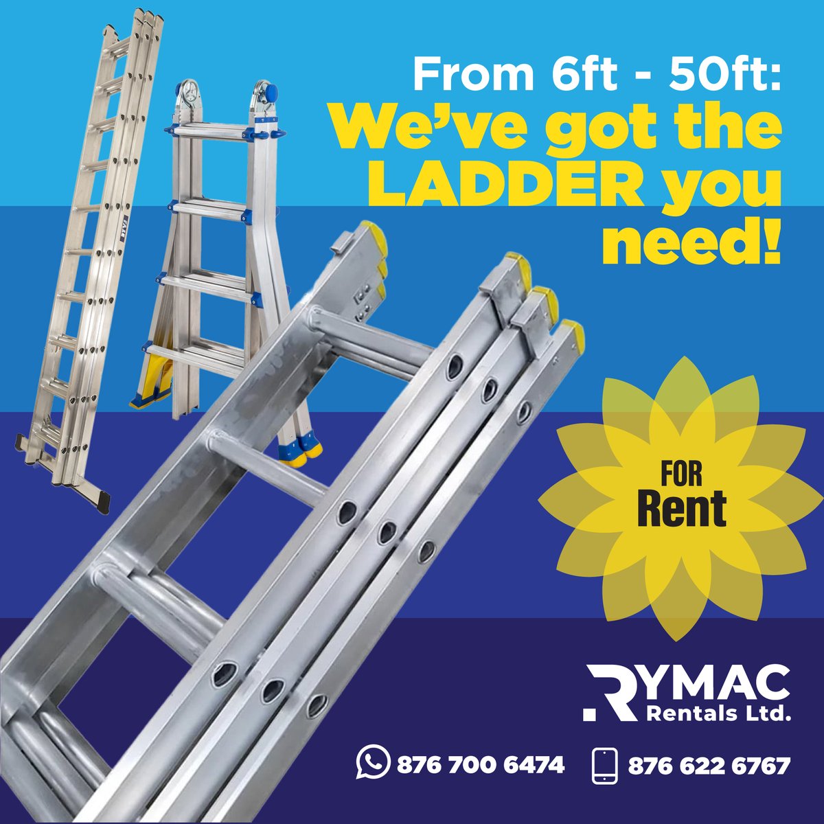 RymacRentals's tweet photo. So many projects need you to step UP - don't worry, we've got you! At Rymac, we have ladders for any height requirement, 6 feet all the way up to 50 feet. We'll make sure you're always on top of things. Rent your perfect ladder from us today! https://t.co/9xK8Icj6k1
