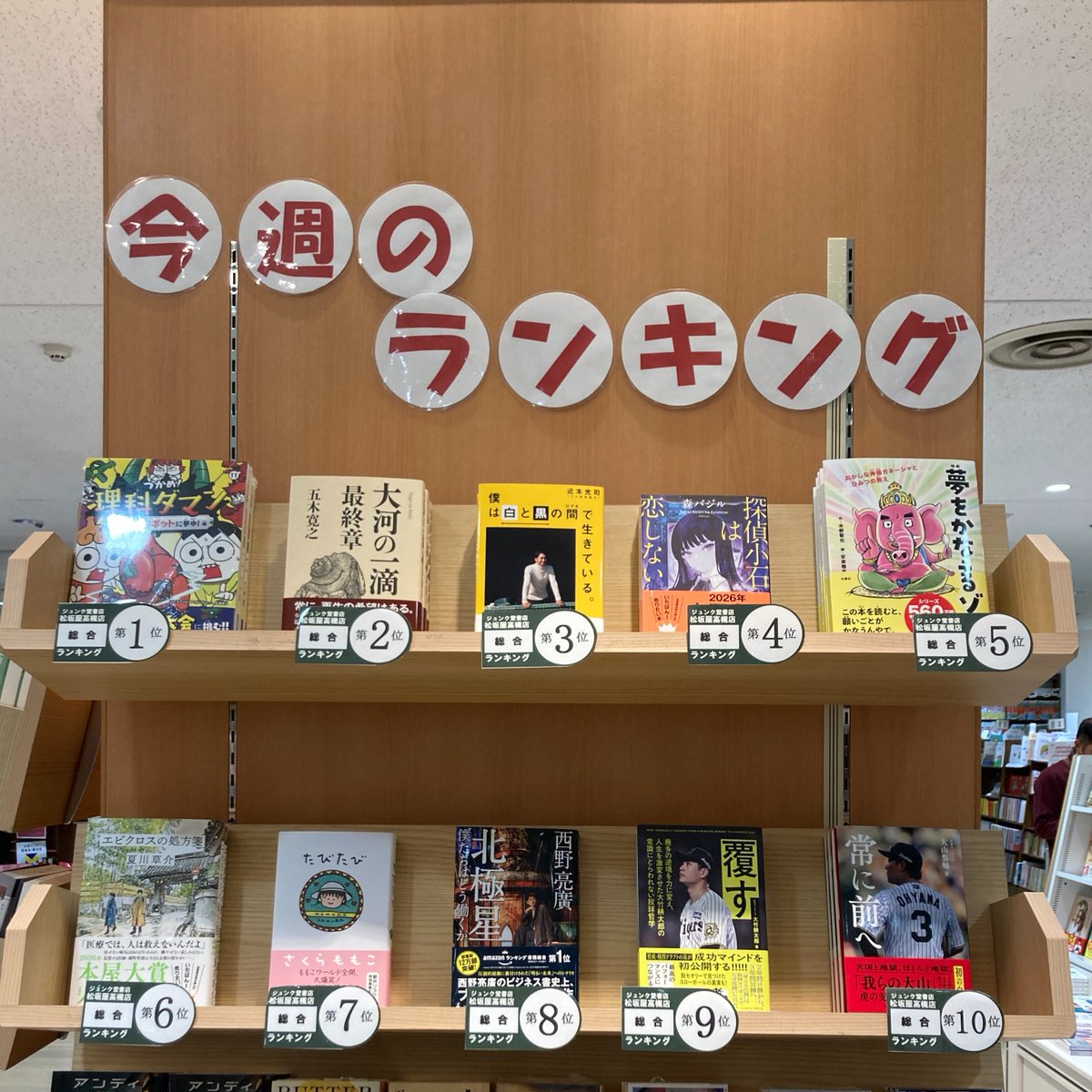 junku_takatsuki's tweet photo. 今週の売上ランキング【総合📚】
①『つかめ！理科ダマン 11』シン・テフン　マガジンハウス
②『大河の一滴 最終章』五木寛之　幻冬舎
③『僕は白と黒の間で生きている。』近本光司　幻冬舎
④『探偵小石は恋しない』森バジル　小学館
⑤『夢をかなえるゾウ 子ども版１』水野敬也　文響社 https://t.co/wgi9K57YbL