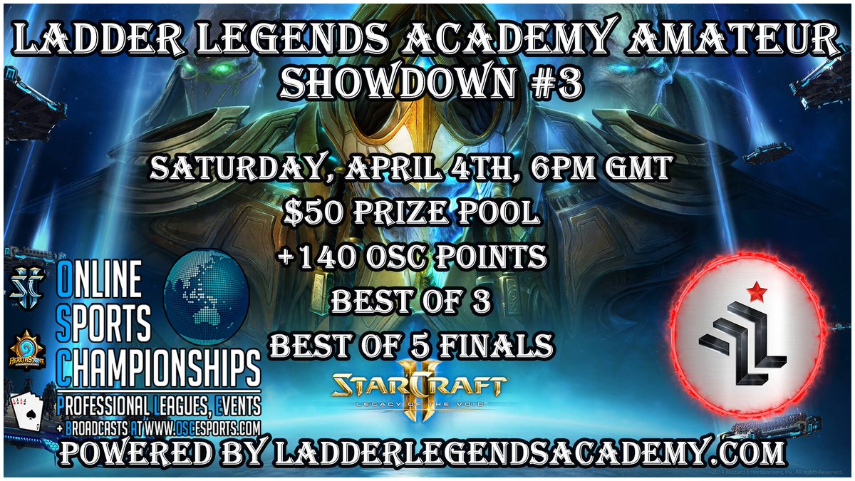 Ladderlegend's tweet image. Did you enjoy a weekend of #Starcraft2 with Serral's #Masterclass followed by a tournament?

Let's do it again!

Ladder Legends Academy Amateur Showdown #3!
4500 MMR capped, $50 + OSC points Tournament on April 4th!

Sign up: challonge.com/LLAAS3

Massive thank you to