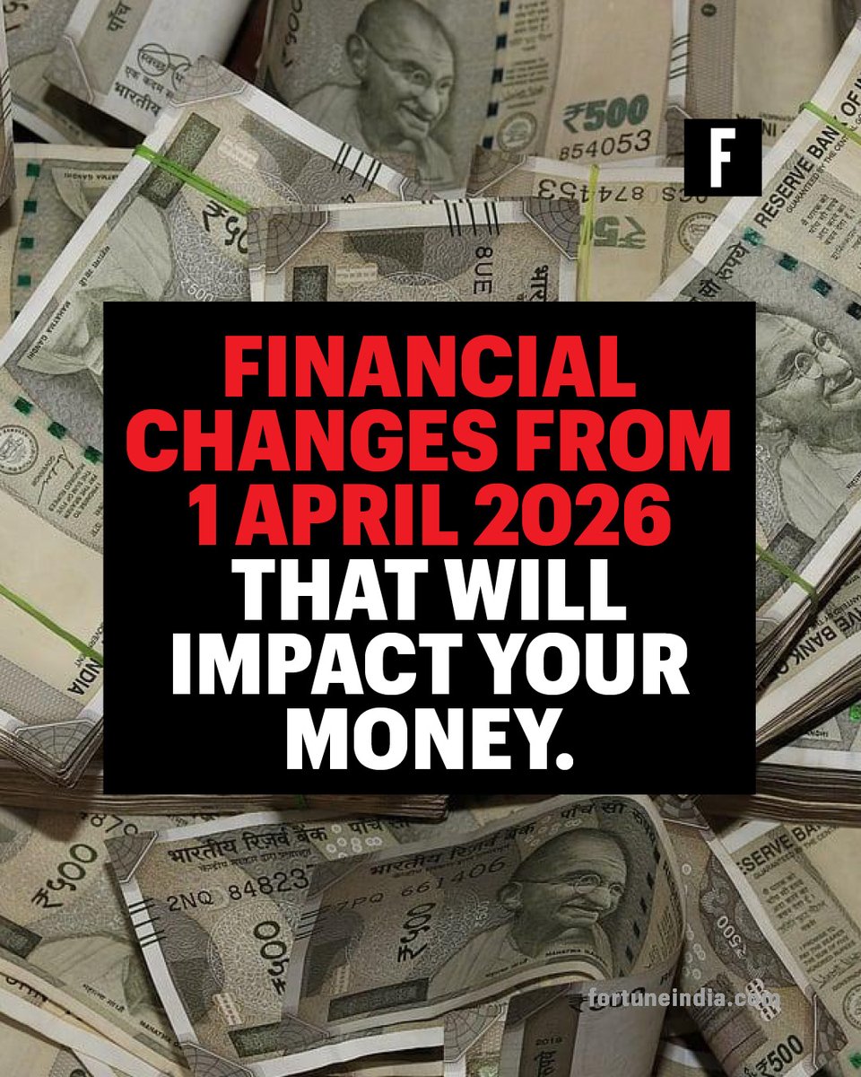 FortuneIndia's tweet image. [PART 1/2]

💸 Financial changes from 1 April 2026 that will impact your money.

Tax rules, banking charges, fuel prices, and train ticket policies are all set to change. Take a look!

For more news &amp;amp; updates, visit 🔗 fortuneindia.com

#FinanceNews #Tax #Banking
