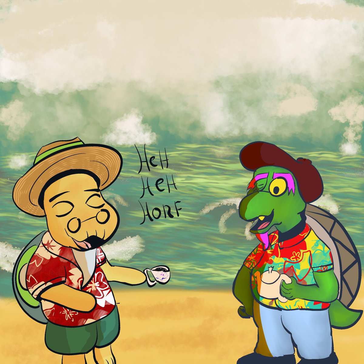 WolfgangArtz75's tweet photo. Some goated tortoises enjoying tea on the beach..
#Deltarune #Gersonboom #Tortimer #Animalcrossing #nintendo https://t.co/F0fXtWJv2k
