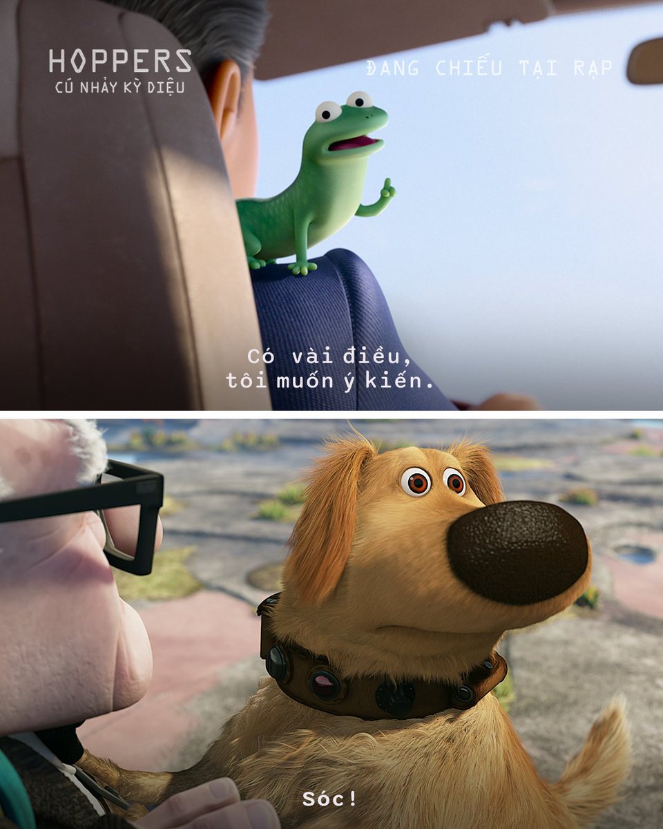 Theo bạn "chiến thần" nào vô tri hơn: Chú chó Dug "hề chúa" trong bộ phim UP huyền thoại 🎈🐶  hay thằn lằn Tom 🦎 trong Hoppers?
HOPPERS (Cú Nhảy Kỳ Diệu) từ Disney và Pixar, đang chiếu tại rạp. Đặt vé ngay tại: disney.asia/EHJFKL.
#HoppersVN