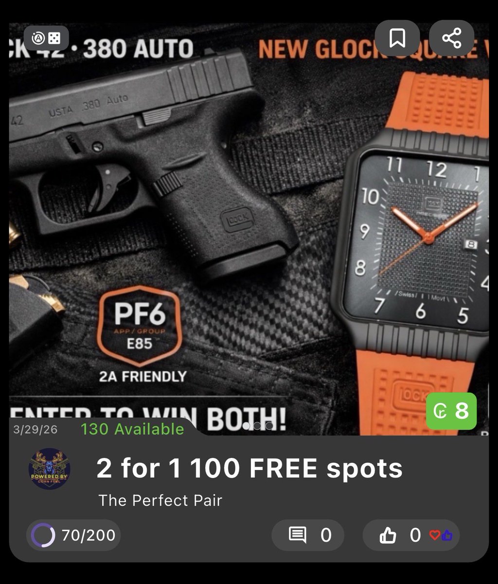 PF6GroupE85's tweet image. 🇺🇸 This is what 2A freedom looks like.

We’re loading up ANOTHER giveaway 💰

🎯 Enter with code E85
📲 Download PF6 app

Don’t miss this one! 
poweredbycornfuel.com 

#2A #SecondAmendment #GunLife #EDC #Tactical #Freedom #GunCommunity #America #Patriot #RangeDay #SelfDefense