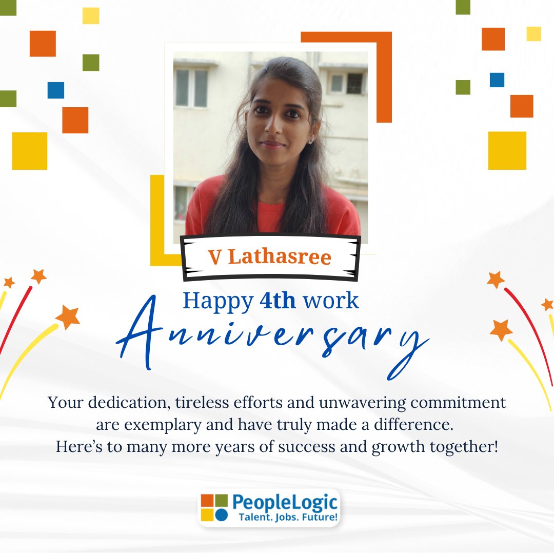 PeopleLogicInd's tweet photo. Congratulations on your 4th Work anniversary.
#workanniversary https://t.co/Dotwrqlfls