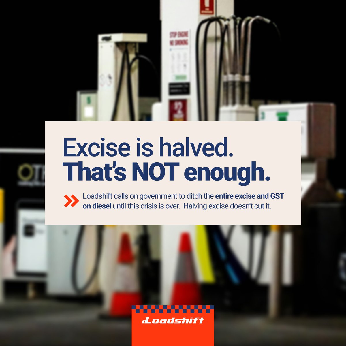 The government just announced a halving of the fuel excise for three months. 26.3 cents off a litre.

For weeks Loadshift has been calling for the full suspension of diesel excise and GST. 

We'll keep pushing for it – it's what makes sense during this crisis.